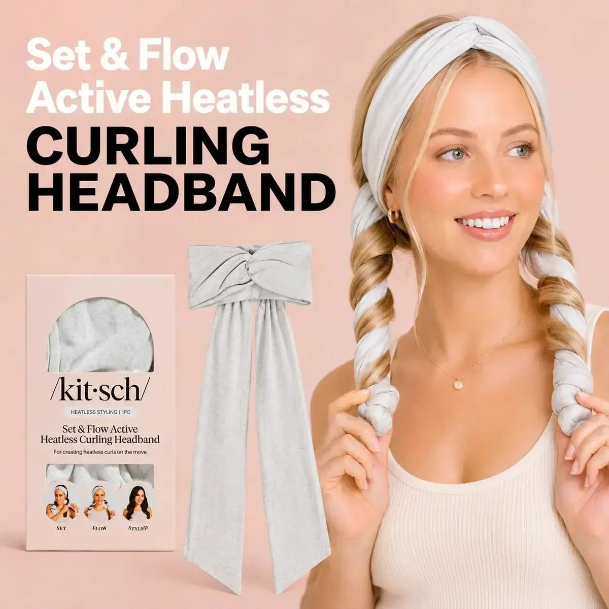 Purpose-Built Heather Gray Active Curling Headband – Heatless Hair