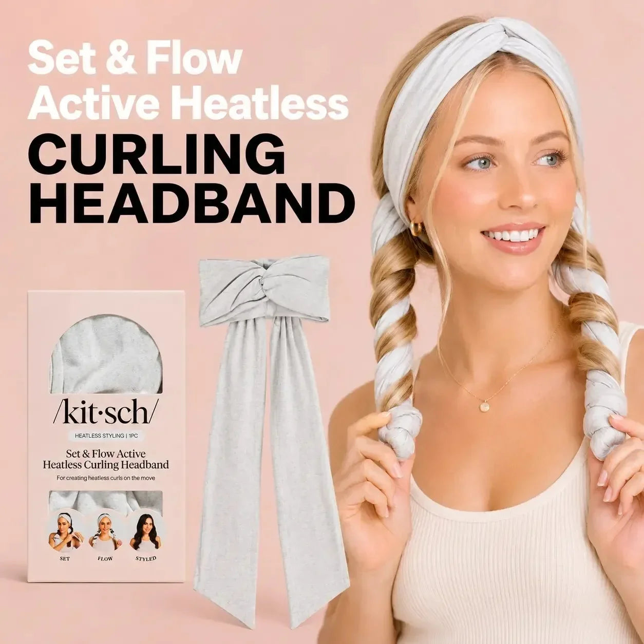 Purpose-Built Heather Gray Active Curling Headband – Heatless Hair