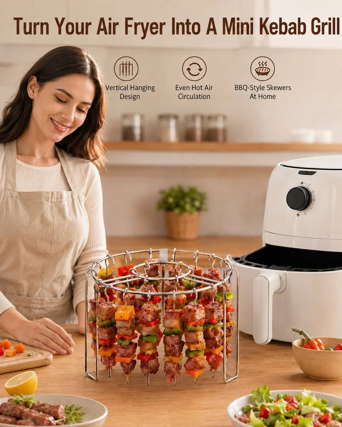 Purpose-Built Heat-Resistant Vertical Skewers Clavo Air Fryer