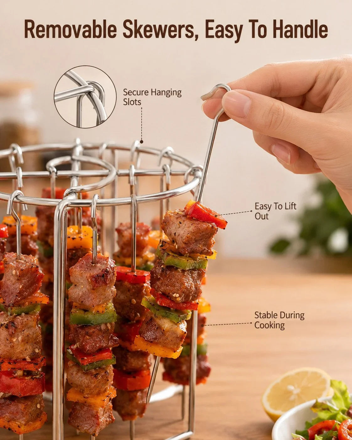 Purpose-Built Heat-Resistant Vertical Skewers Clavo Air Fryer