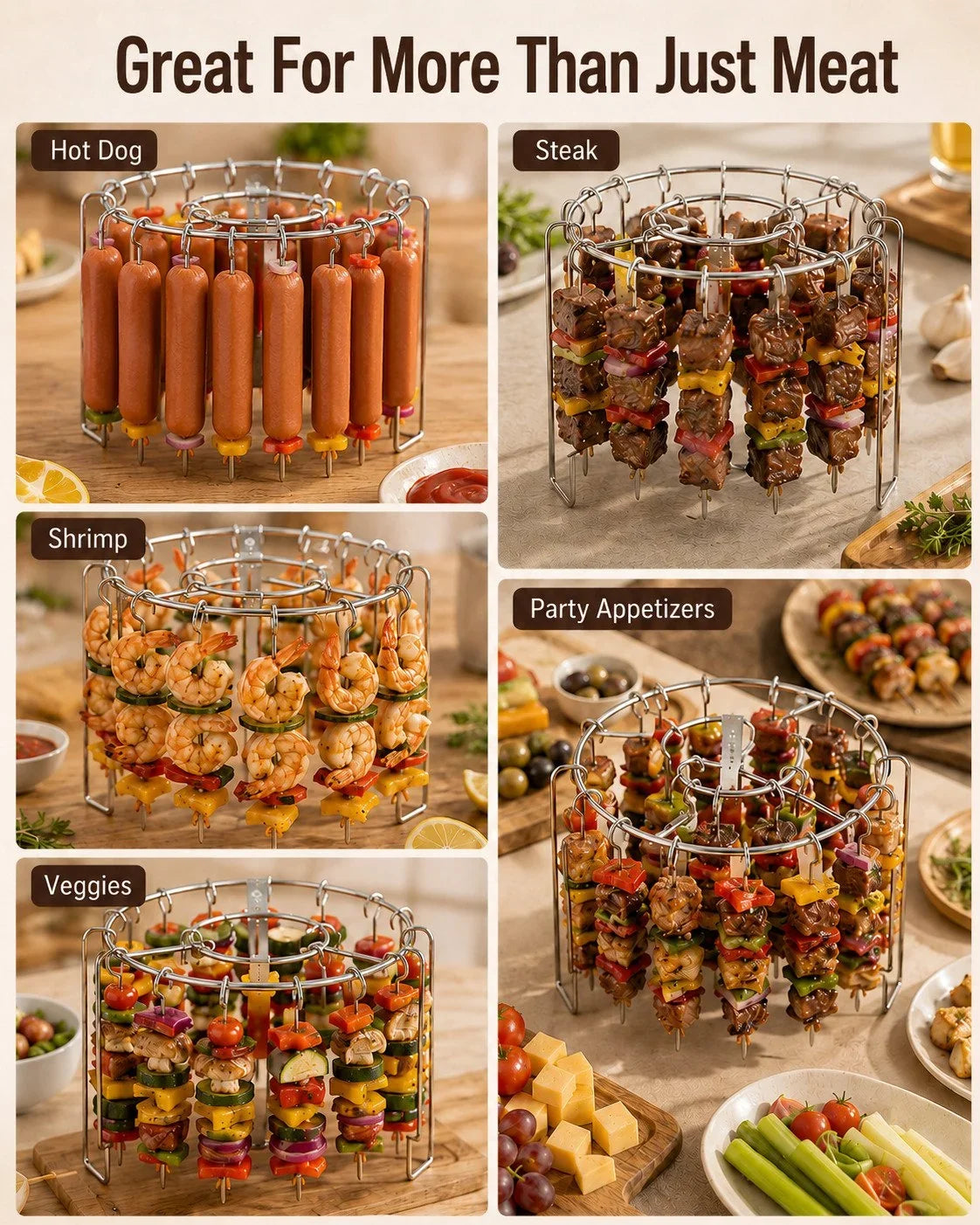 Purpose-Built Heat-Resistant Vertical Skewers Clavo Air Fryer