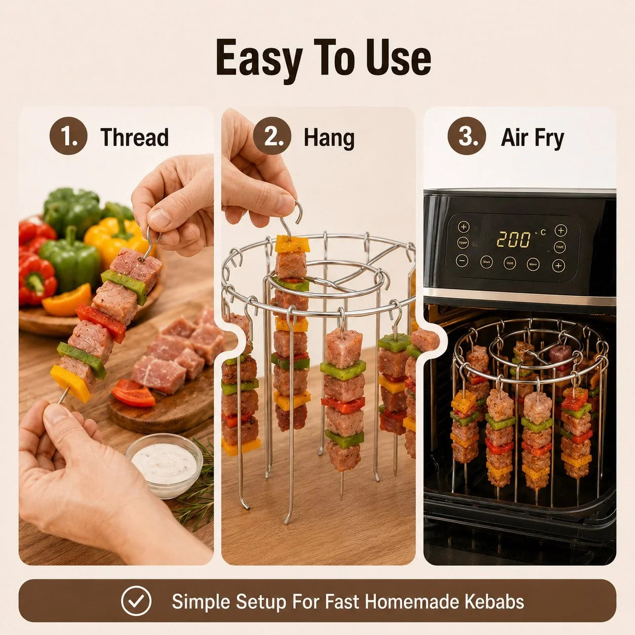 Purpose-Built Heat-Resistant Vertical Skewers Clavo Air Fryer