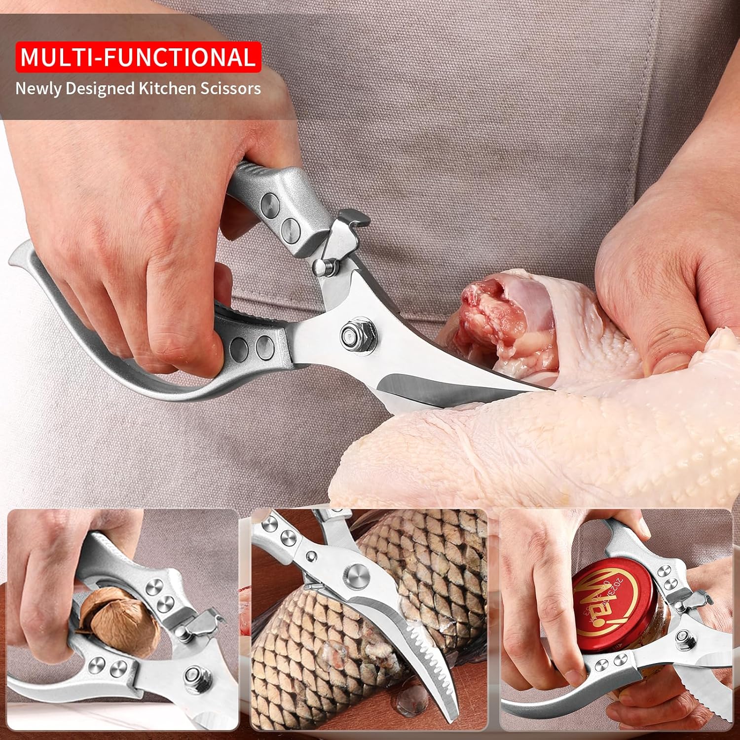 Heavy-Duty Multifunction Kitchen Shears with Spring-Assisted Cutting