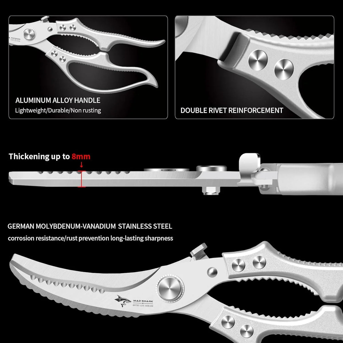 Heavy-Duty Multifunction Kitchen Shears with Spring-Assisted Cutting