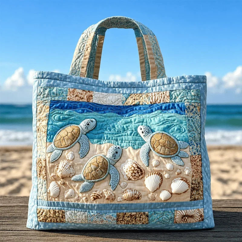 Space-Saving Turtle Haven Quilted Tote Bag for Organized Storage