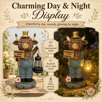 Solar Farmhouse Cow Statue with a Hanging Garden Lantern