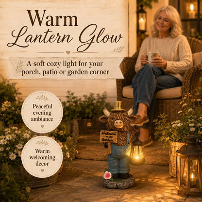 Solar Farmhouse Cow Statue with a Hanging Garden Lantern