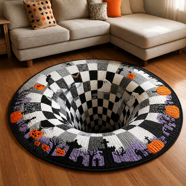 Purpose-Built 3D Skeleton Vortex Quilted Round Rug for Everyday Use