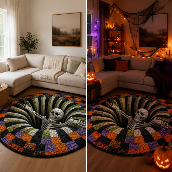 Purpose-Built 3D Skeleton Vortex Quilted Round Rug for Everyday Use
