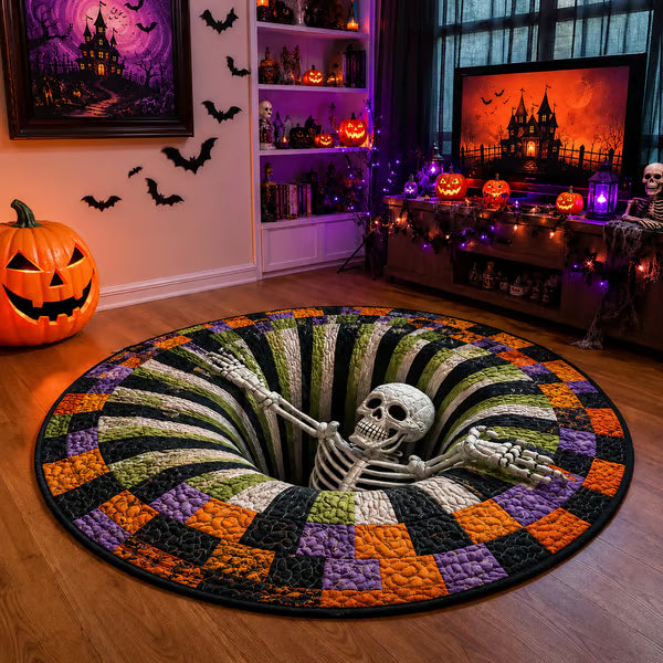 Purpose-Built 3D Skeleton Vortex Quilted Round Rug for Everyday Use