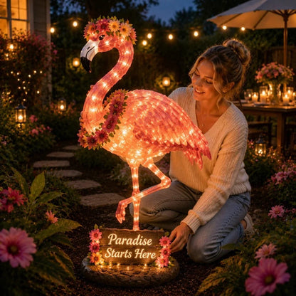 Outdoor Flamingo Glow Garden Sculpture – Tropical Pink Light-Up Yard
