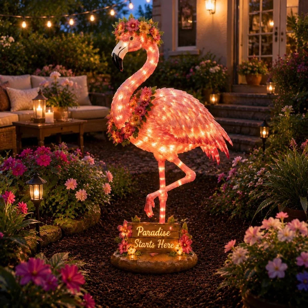 Outdoor Flamingo Glow Garden Sculpture – Tropical Pink Light-Up Yard