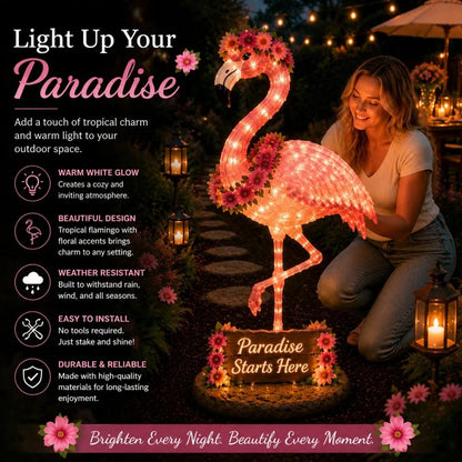 Outdoor Flamingo Glow Garden Sculpture – Tropical Pink Light-Up Yard