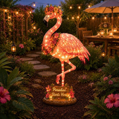 Outdoor Flamingo Glow Garden Sculpture – Tropical Pink Light-Up Yard