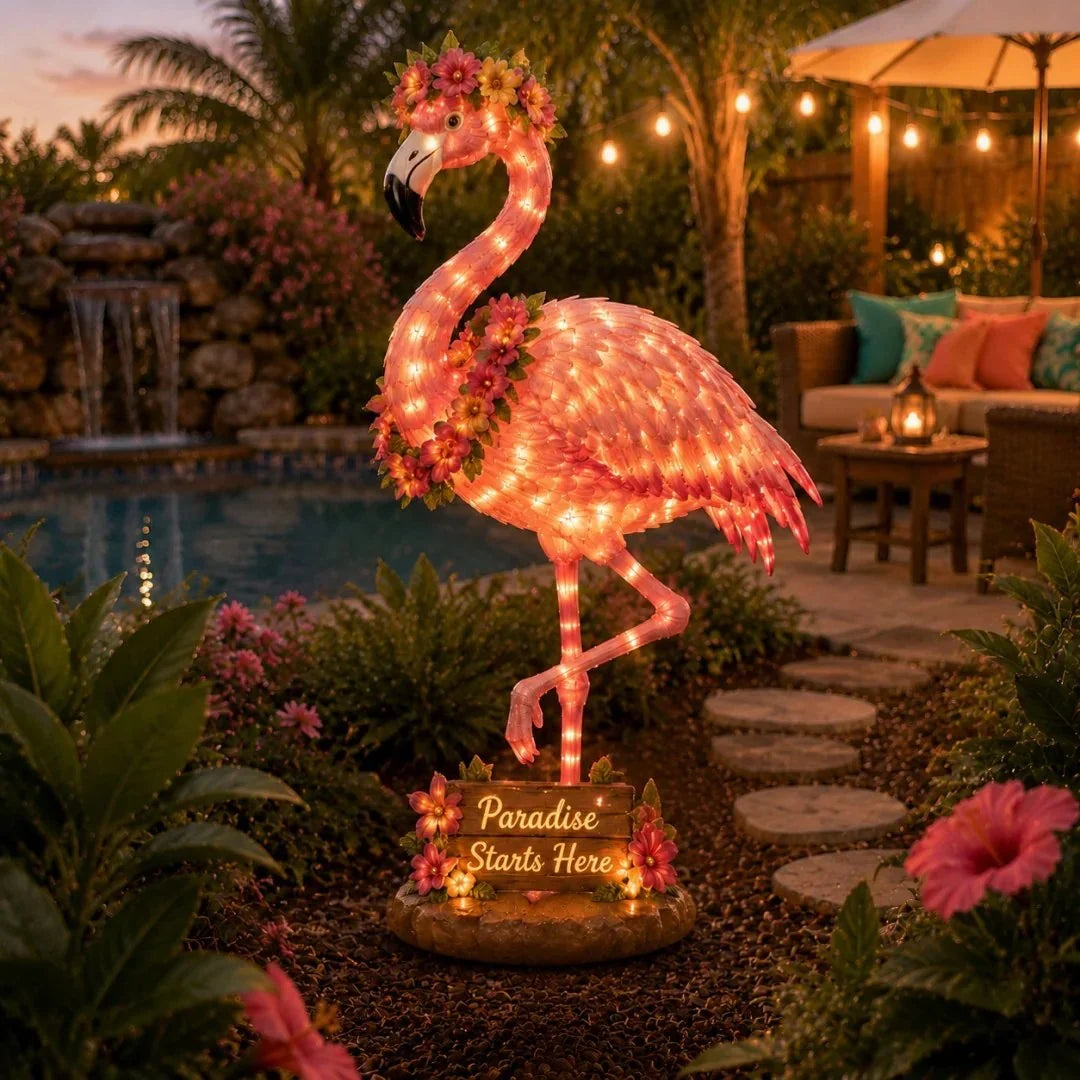 Outdoor Flamingo Glow Garden Sculpture – Tropical Pink Light-Up Yard