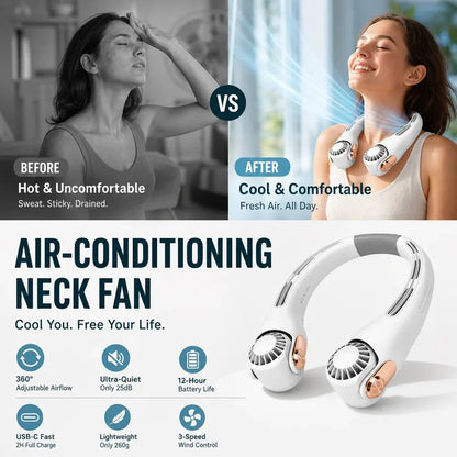 Purpose-Built Neck Air Conditioner Fan – Ultra‐quiet, 360° rotating