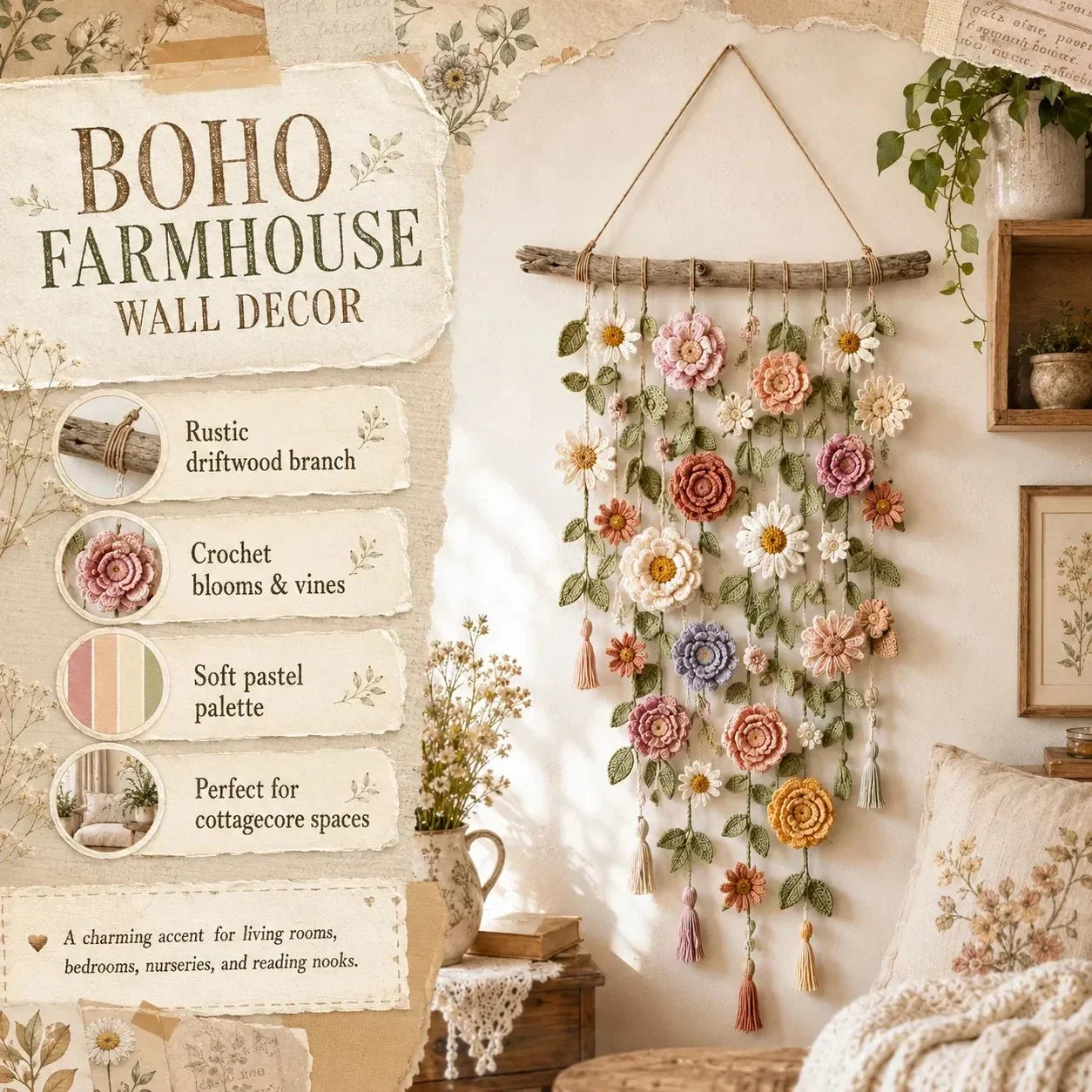 Purpose-Built Boho Crochet Flower Wall Hanging Decor for Eve – Hrgsym1