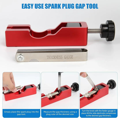 Spark Plug Gap Adjustment Tool with Measuring Feeler Gauge