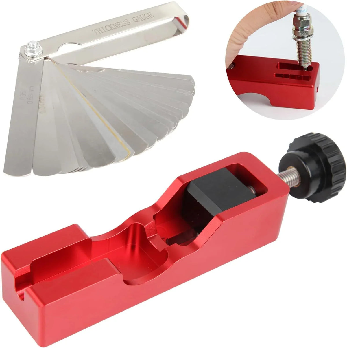 Spark Plug Gap Adjustment Tool with Measuring Feeler Gauge