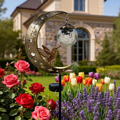 Hummingbird Moon Solar Stake Light with Crackle-Glass Orb