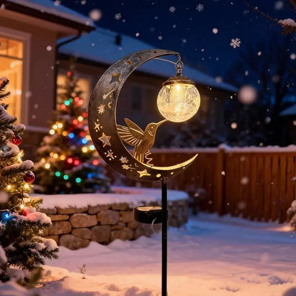 Hummingbird Moon Solar Stake Light with Crackle-Glass Orb
