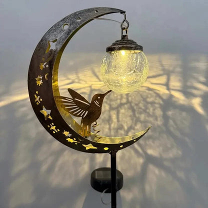 Hummingbird Moon Solar Stake Light with Crackle-Glass Orb