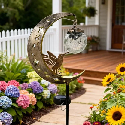 Hummingbird Moon Solar Stake Light with Crackle-Glass Orb