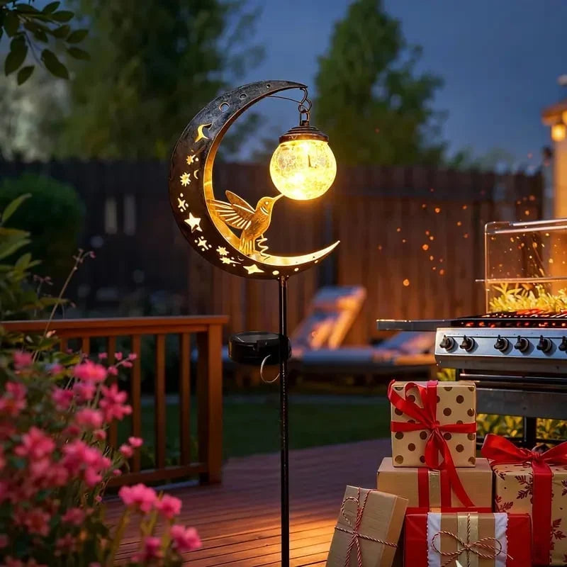 Hummingbird Moon Solar Stake Light with Crackle-Glass Orb