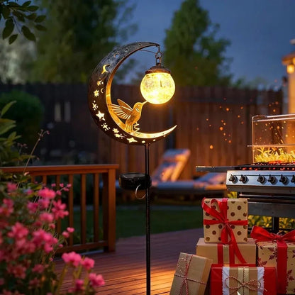 Hummingbird Moon Solar Stake Light with Crackle-Glass Orb