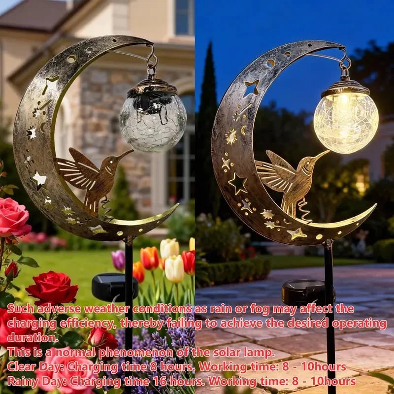 Hummingbird Moon Solar Stake Light with Crackle-Glass Orb
