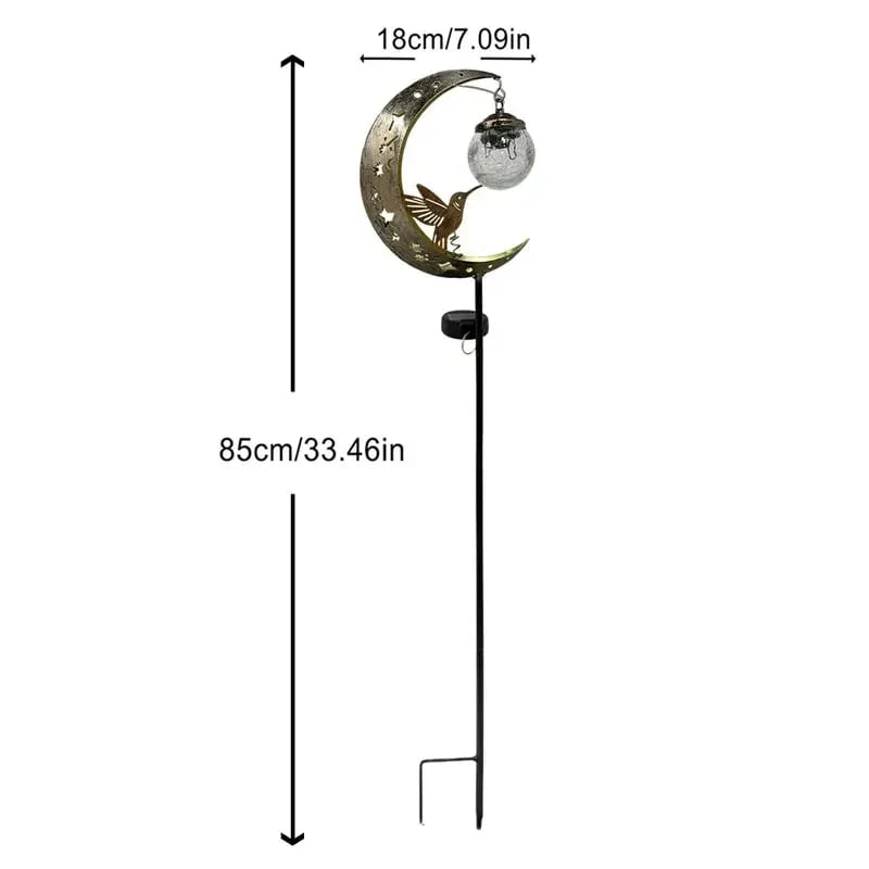 Hummingbird Moon Solar Stake Light with Crackle-Glass Orb