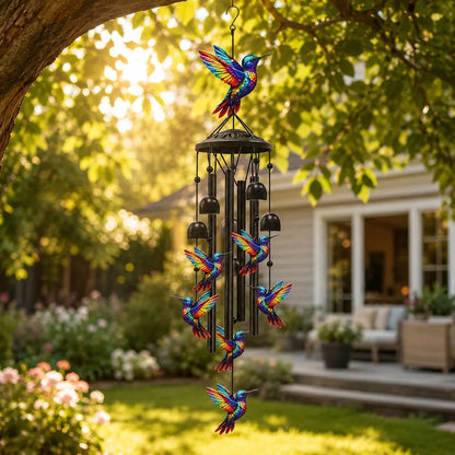 Colorful Metal Hummingbird Chime with Hanging Bells