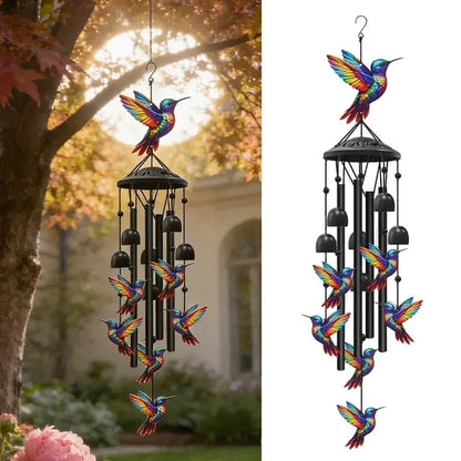Colorful Metal Hummingbird Chime with Hanging Bells