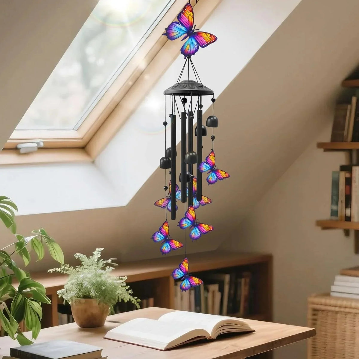 Colorful Metal Hummingbird Chime with Hanging Bells
