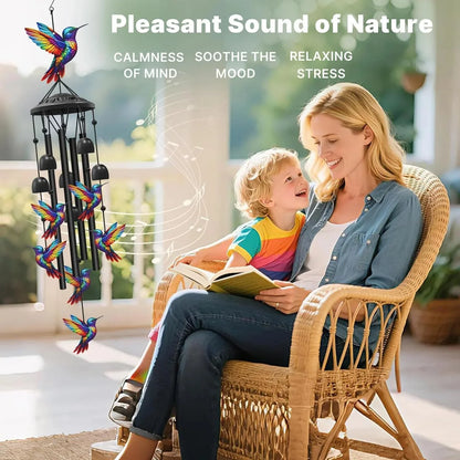 Colorful Metal Hummingbird Chime with Hanging Bells