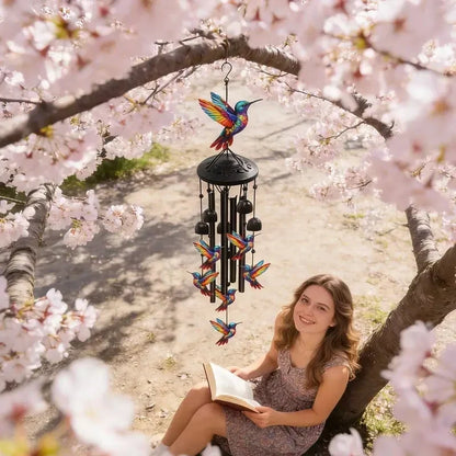Colorful Metal Hummingbird Chime with Hanging Bells