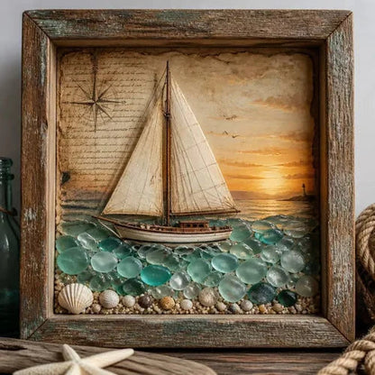 Decorative Coastal Lighthouse Sea Glass Shadow Box Light – Nautical