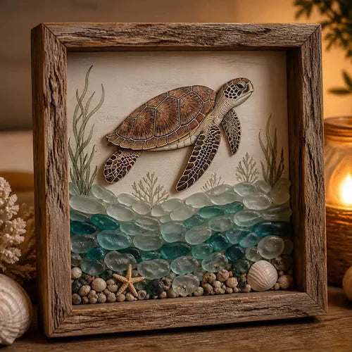Decorative Coastal Lighthouse Sea Glass Shadow Box Light – Nautical