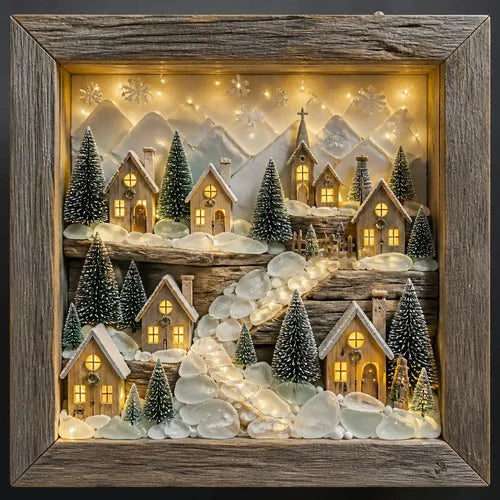 Decorative Coastal Lighthouse Sea Glass Shadow Box Light – Nautical