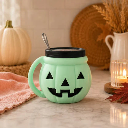 Pumpkin Cup with Built-In Spoon Holder for Spooky Season Drinks