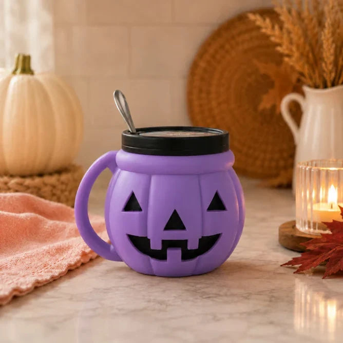 Pumpkin Cup with Built-In Spoon Holder for Spooky Season Drinks