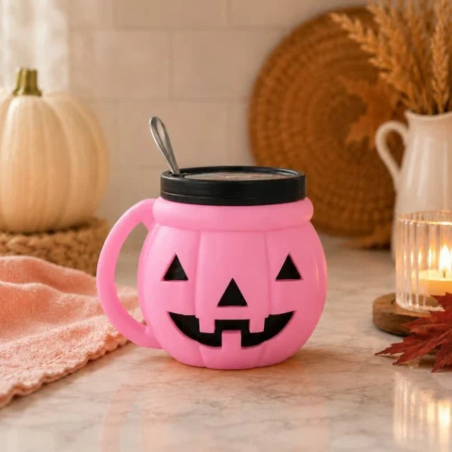 Pumpkin Cup with Built-In Spoon Holder for Spooky Season Drinks