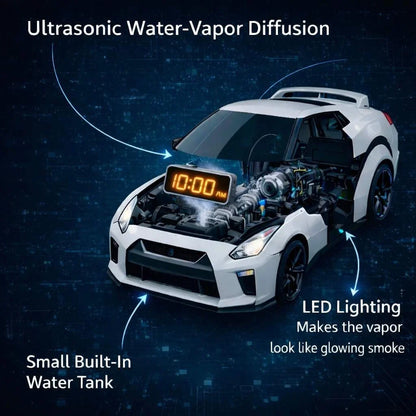 GTR Hypercar Alarm Clock with Flame, Smoke and LED Light Effects