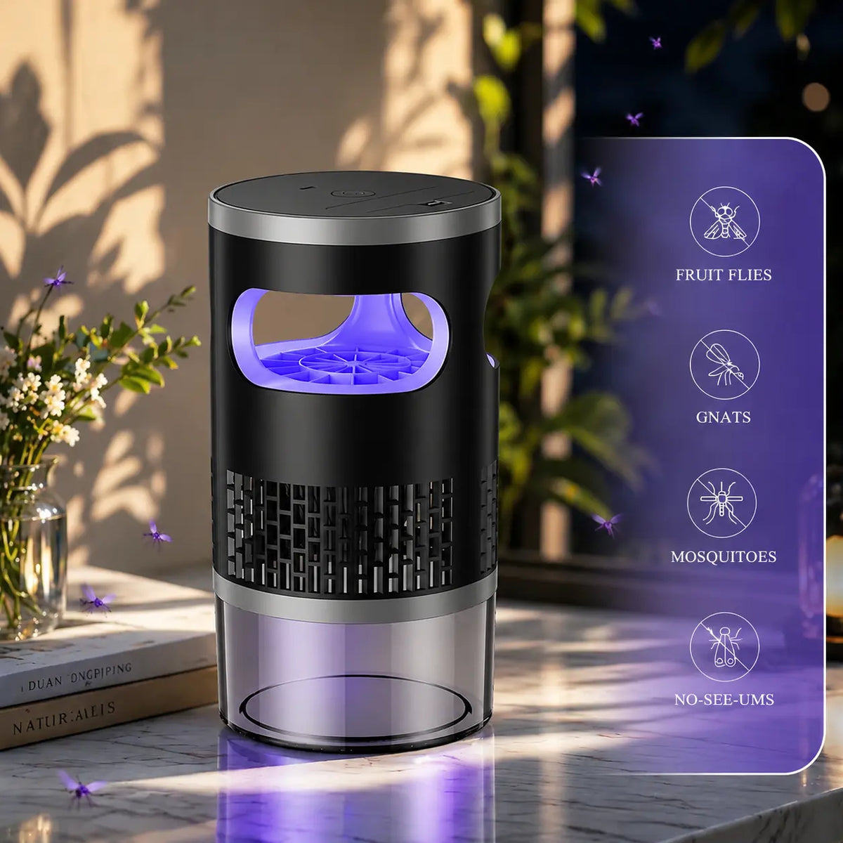 Decorative Indoor Insect Trap with Light and Suction Non Zapper