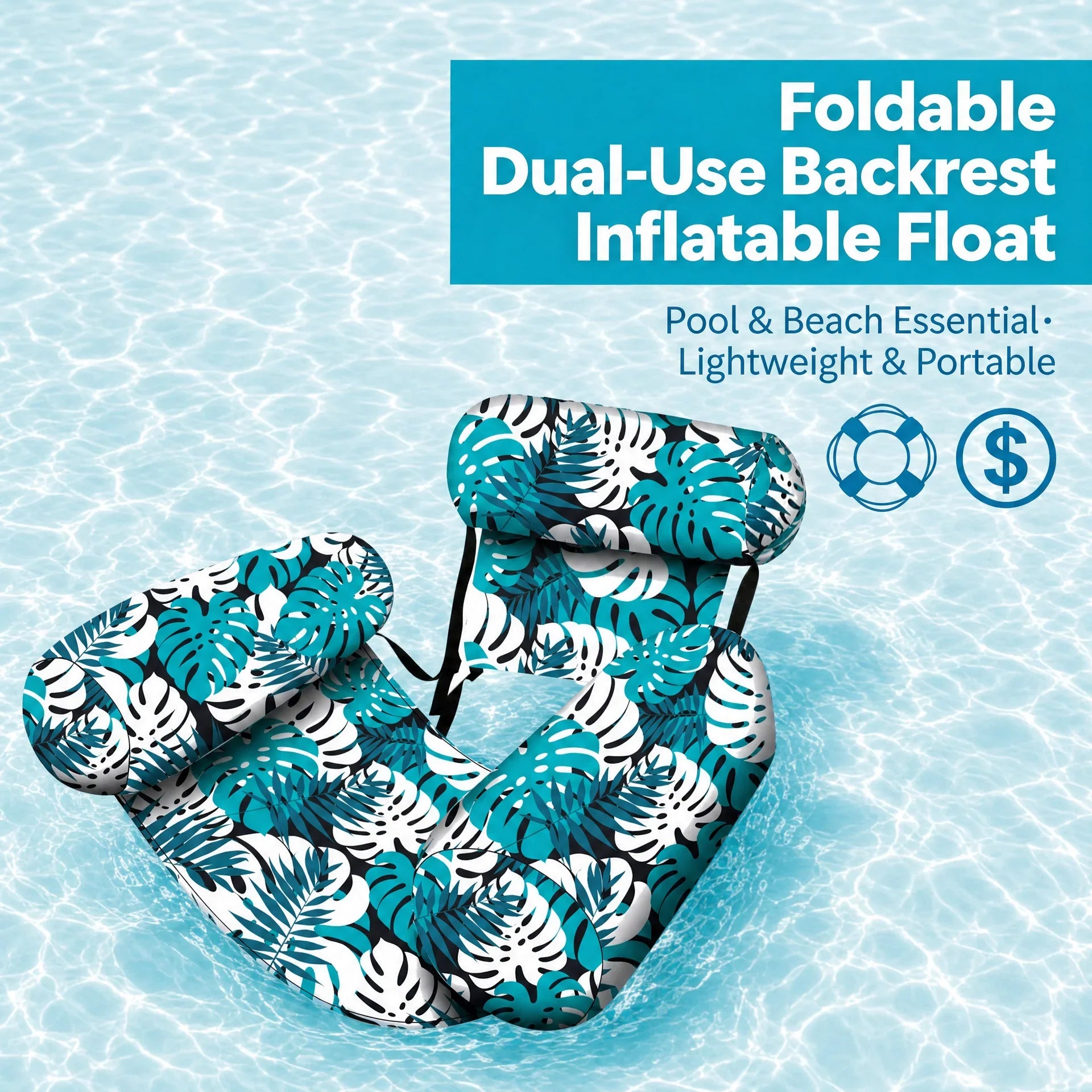 Inflatable Floating Pool Chair with Supportive Lounge Seat