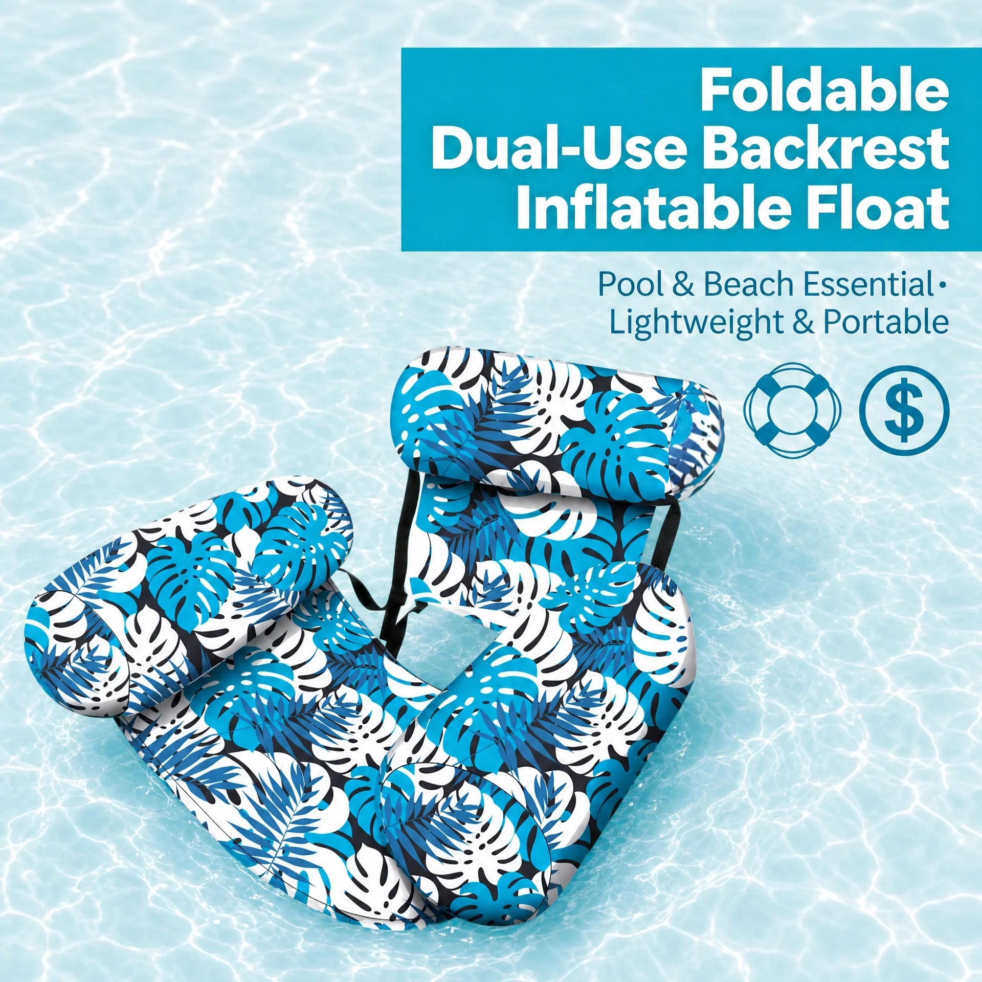 Inflatable Floating Pool Chair with Supportive Lounge Seat