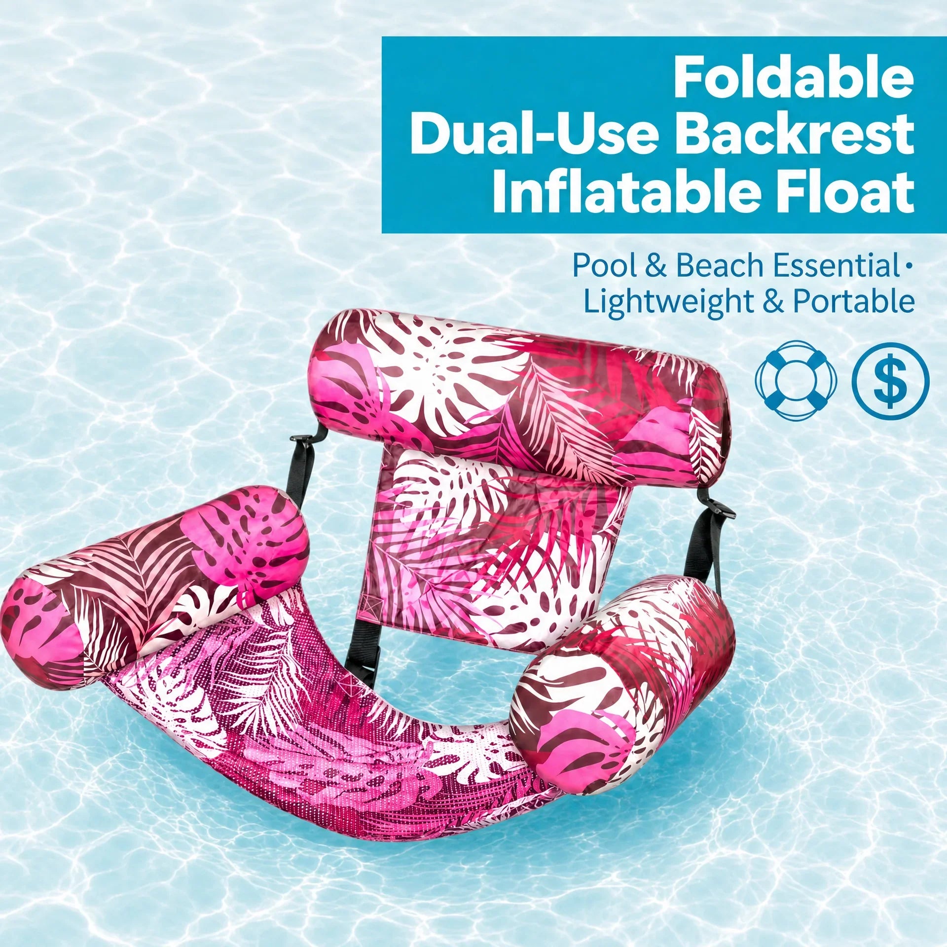 Inflatable Floating Pool Chair with Supportive Lounge Seat