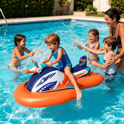 Shark Jet-Ski Pool Float with Seat and Built-In Water Blaster