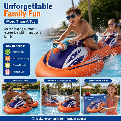 Shark Jet-Ski Pool Float with Seat and Built-In Water Blaster