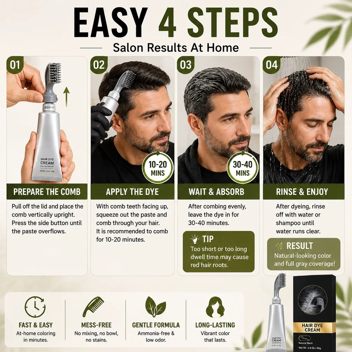 Comb-On Hair Color Applicator for Quick Gray Root Coverage